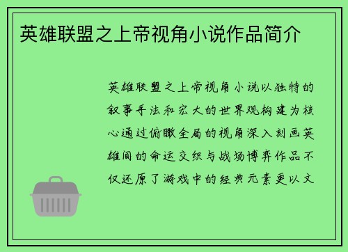 英雄联盟之上帝视角小说作品简介