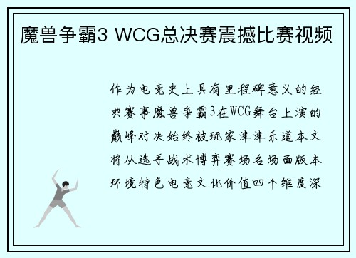 魔兽争霸3 WCG总决赛震撼比赛视频